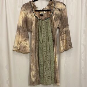 Bohemian Beige and Green Dress